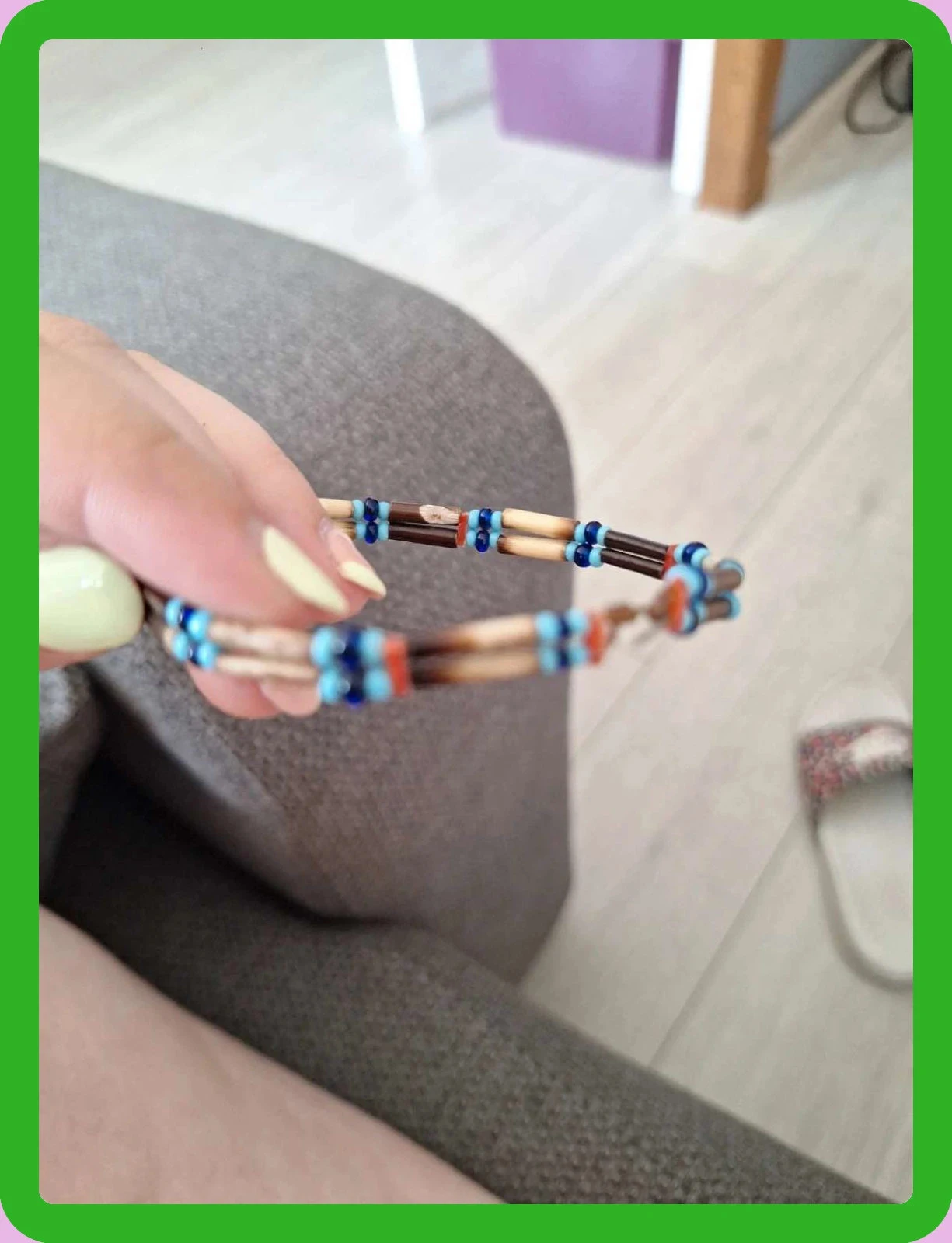 Ethnic bracelet with brown/blue seed beads and tubes – photo 2